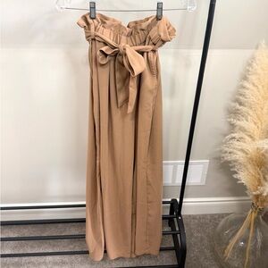 The Drop x Patricia Bright High Rise Paperbag Waist Wide Leg Pants M | Camel